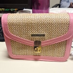 Catherine Malandrino Pink and Tan Crossbody Bag with Structured Design